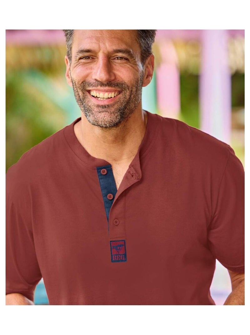 Set van 3 mooie T-shirts met knopenhals - ATLAS FOR MEN Geel/Marineblauw/Rood - Kiabi