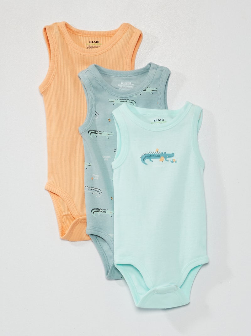 Set van 3 mouwloze body's met print BLAUW - Kiabi