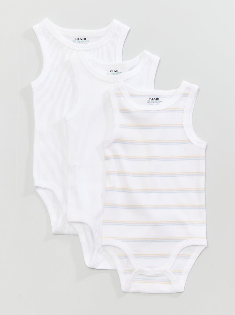 Set van 3 mouwloze rompertjes WIT - Kiabi