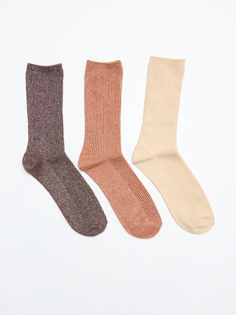Set van 3 paar glitterende enkelsokken Biege - Kiabi