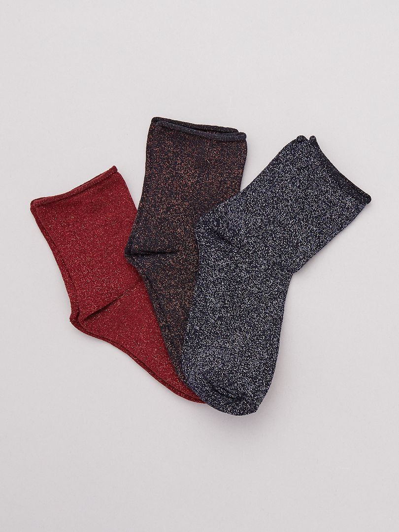 Set van 3 paar lurex sokken bordeaux - Kiabi