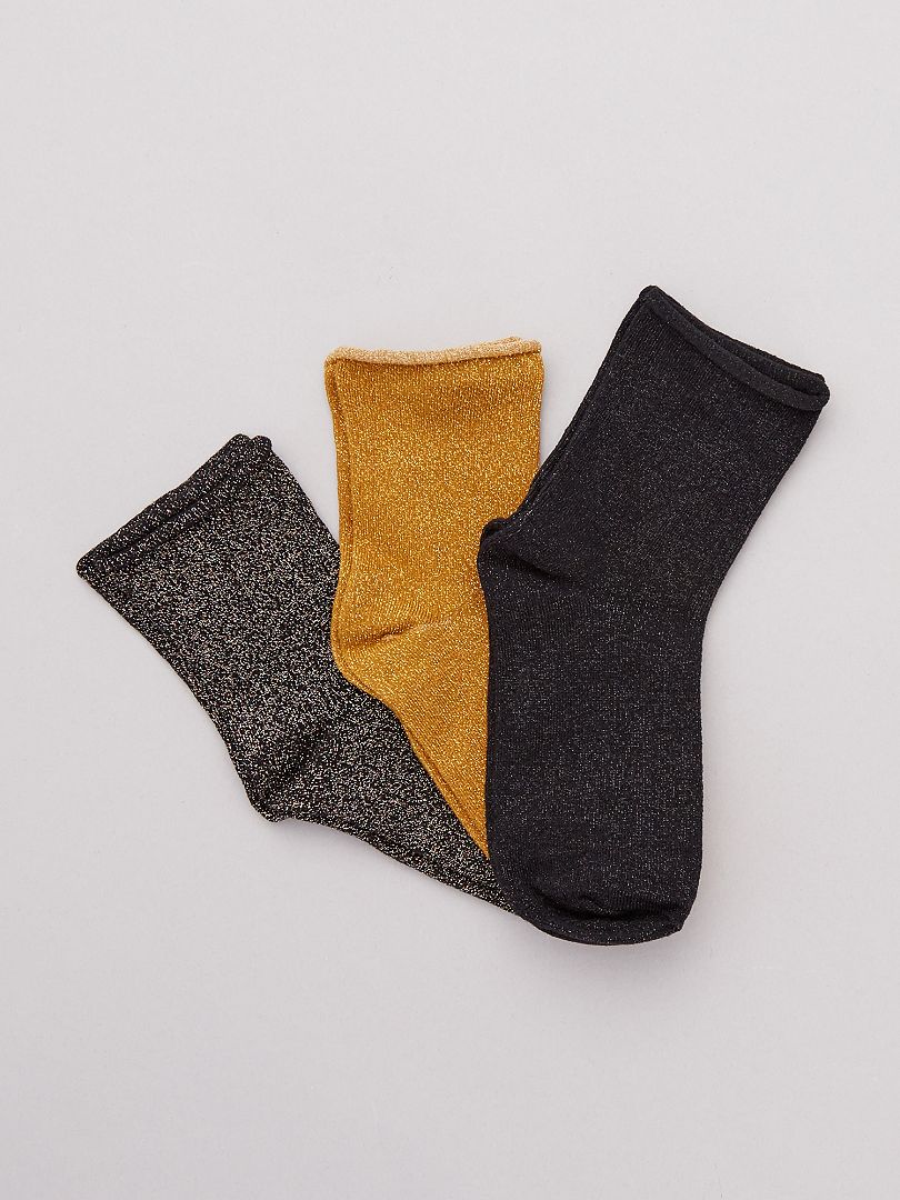 Set van 3 paar lurex sokken GEEL - Kiabi