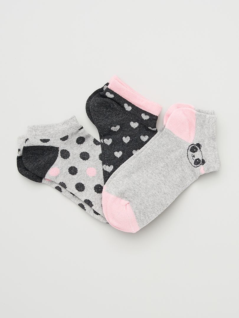 Set van 3 paar sokken grijs / roze - Kiabi