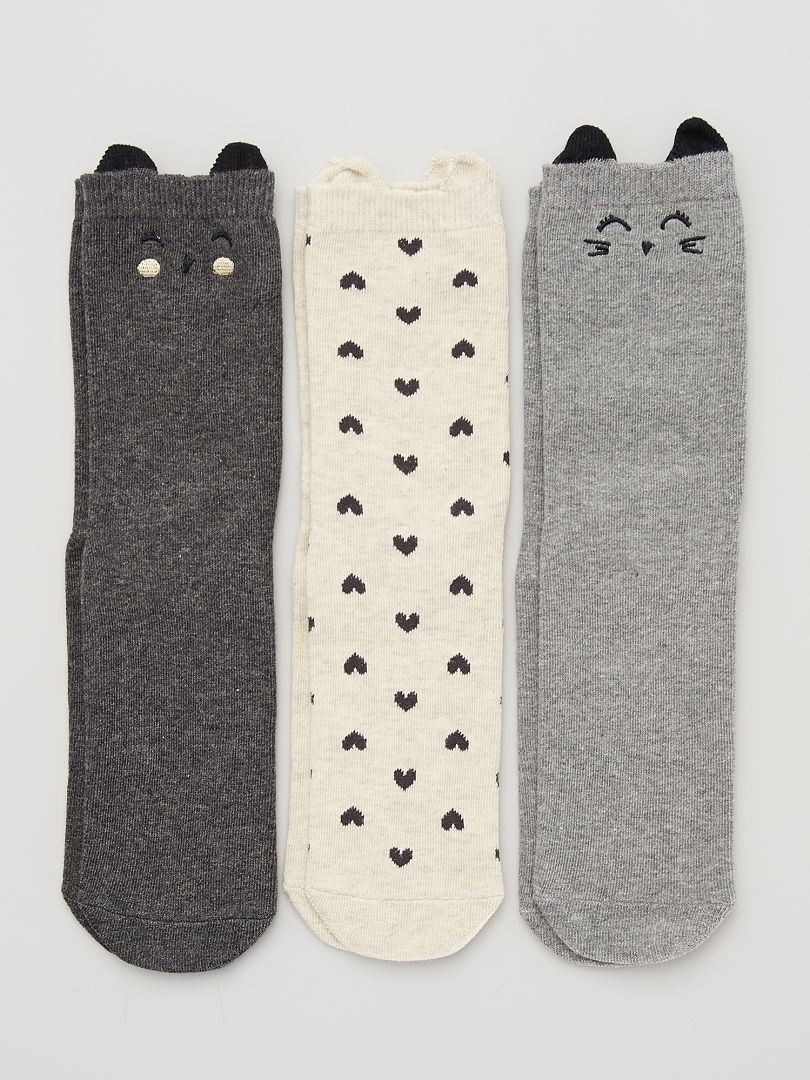 Set van 3 paar sokken 'kat' GRIJS - Kiabi