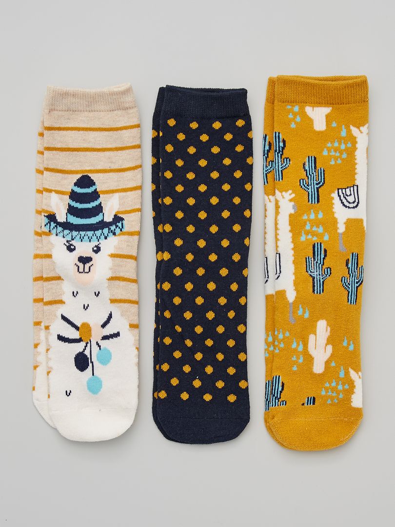 Set van 3 paar sokken 'Lama' geel - Kiabi