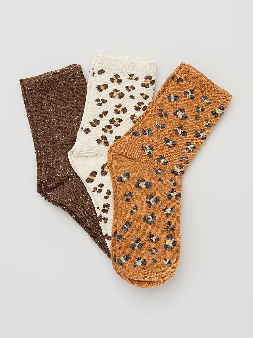 Set van 3 paar sokken 'luipaard' ORANJE - Kiabi