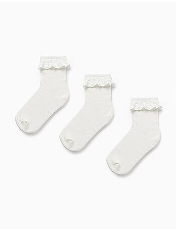 Set van 3 paar sokken met broderie anglaise