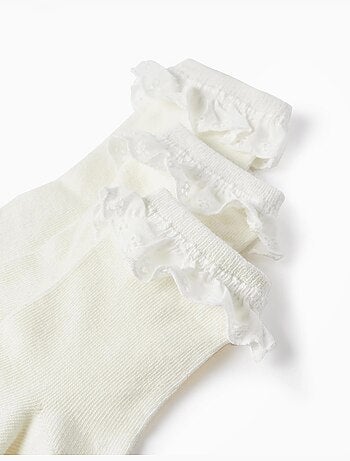 Set van 3 paar sokken met broderie anglaise