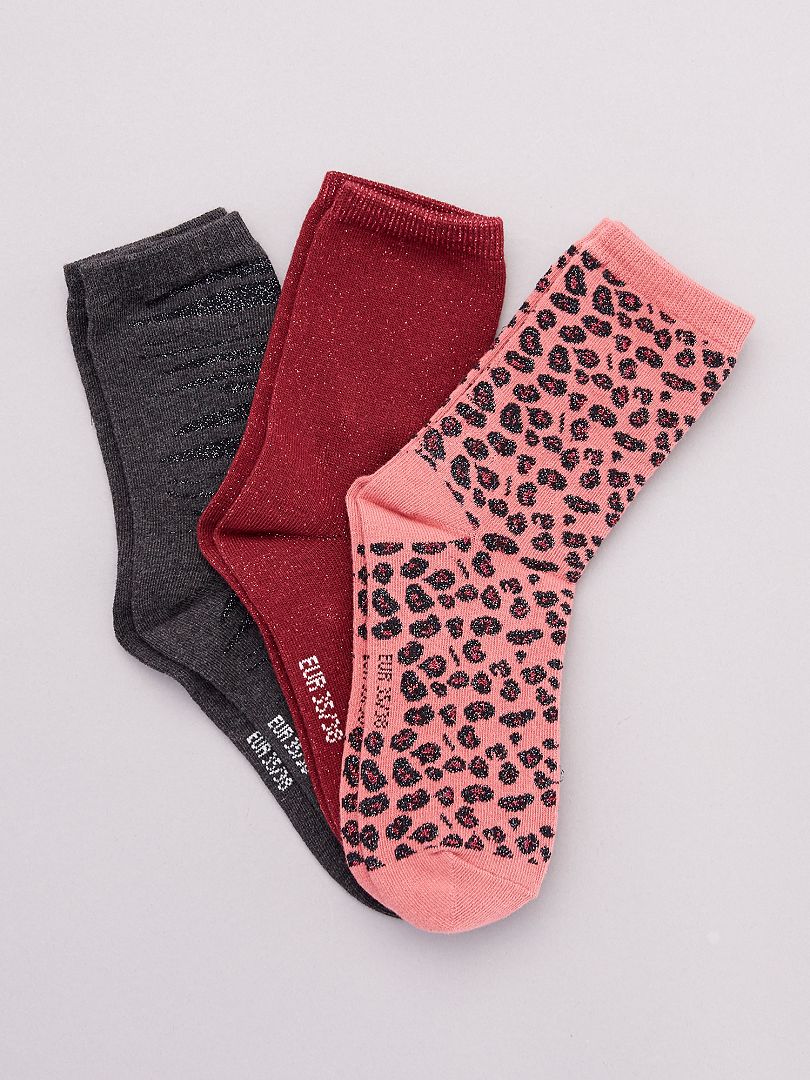 Set van 3 paar sokken met motieven roze - Kiabi