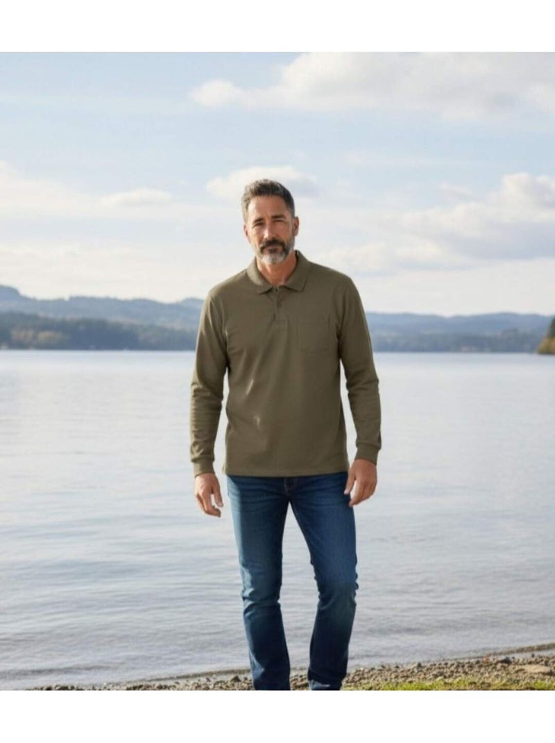 Set van 3 polo’s Outdoor met lange mouwen - ATLAS FOR MEN Blauw Groen Zwart - Kiabi