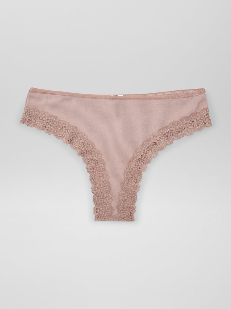 Set van 3 ribgebreide tanga's bruin - Kiabi