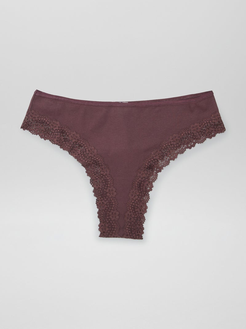 Set van 3 ribgebreide tanga's bruin - Kiabi