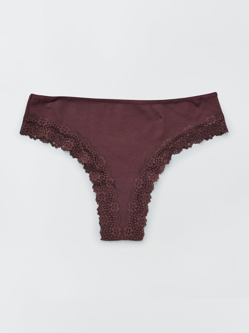 Set van 3 ribgebreide tanga's bruin - Kiabi