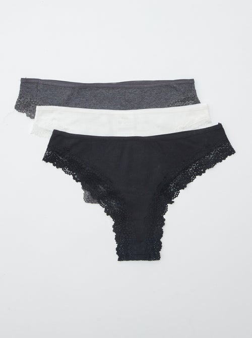 Set van 3 ribgebreide tanga's - Kiabi