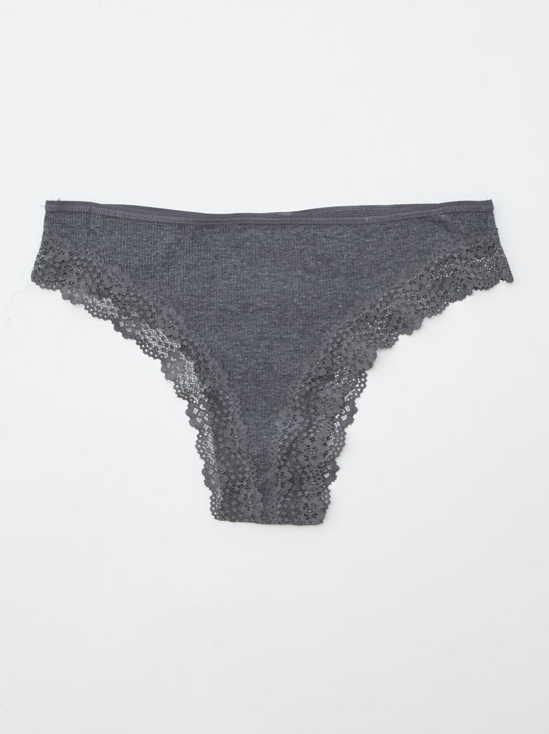 Set van 3 ribgebreide tanga's GRIJS - Kiabi