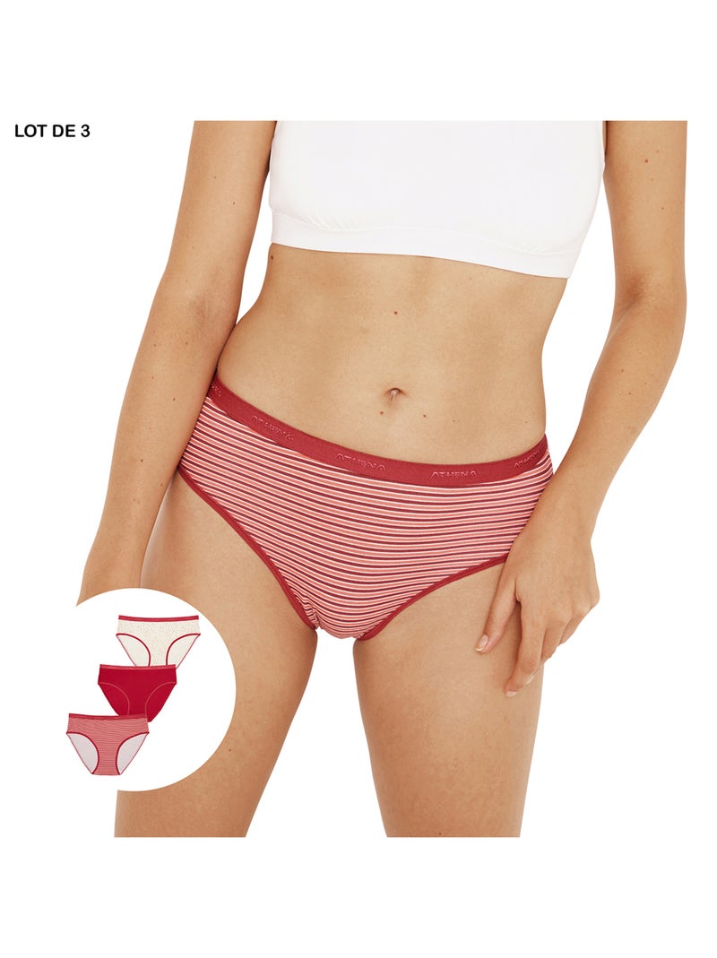 Set van 3 slips dames ecopack mode athena Rood - Kiabi