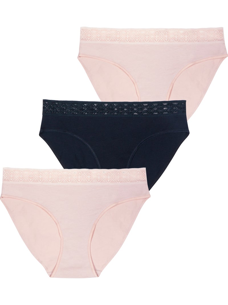 Set van 3 slips dames trio dentelle athena Zwart Roze - Kiabi