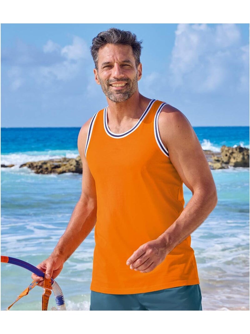 Set van 3 strandtanktops - ATLAS FOR MEN Lichtoranje Blauw - Kiabi