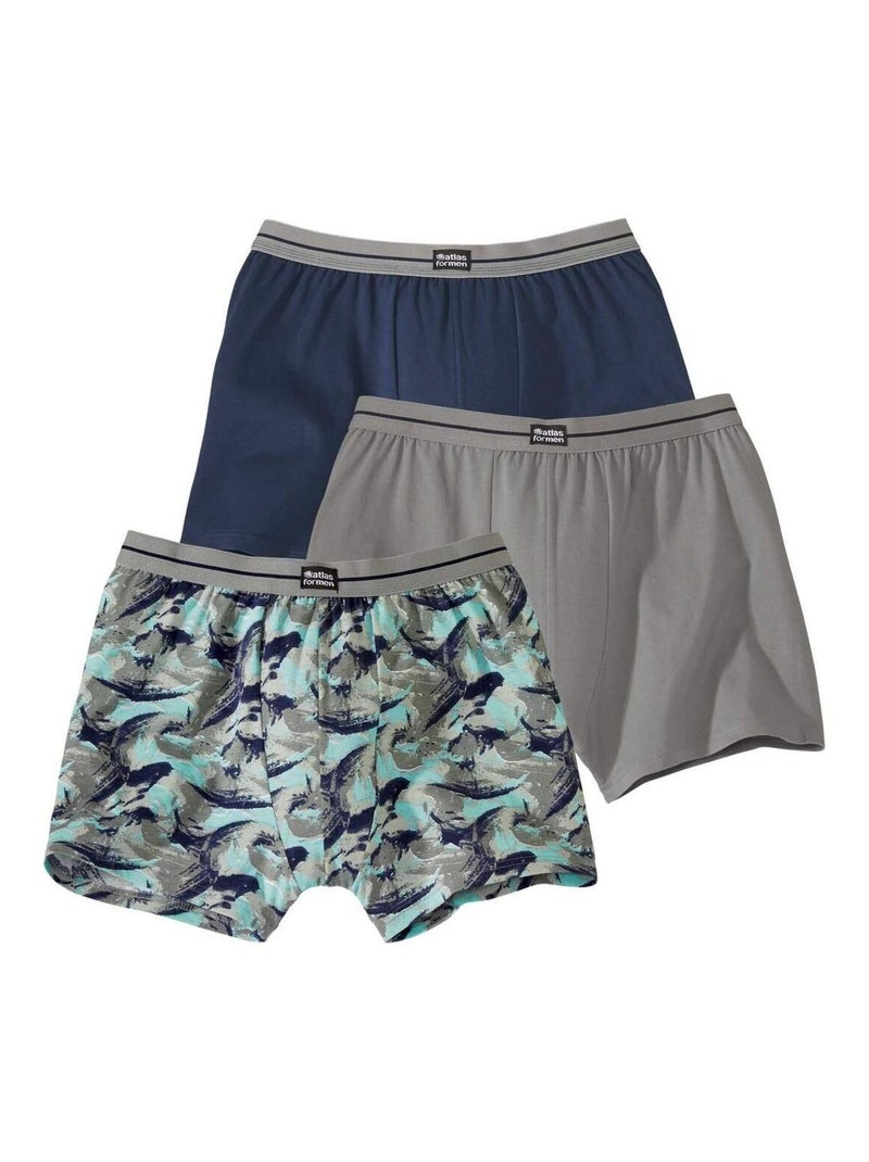 Set van 3 stretch boxershorts - ATLAS FOR MEN Grijs Blauw - Kiabi