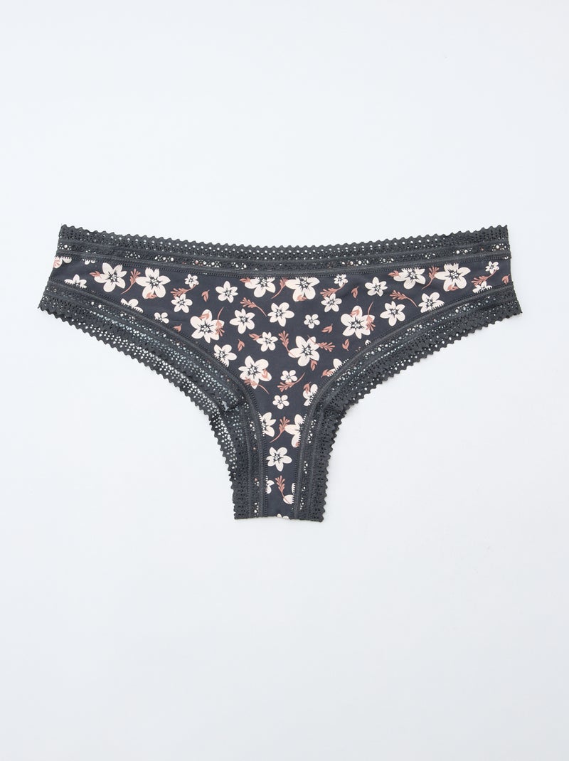 Set van 3 strings van bedrukte microvezel Zwart - Kiabi