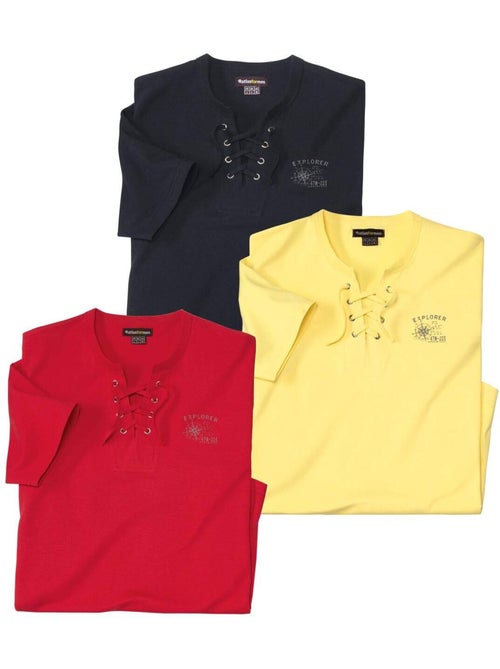 Set van 3 T-shirts met hals met vetersluiting - ATLAS FOR MEN - Kiabi Set van 3 T-shirts met hals met vetersluiting - ATLAS FOR MEN - Kiabi