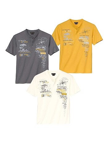 Set van 3 T-shirts met Henley kraag African Track - ATLAS FOR MEN