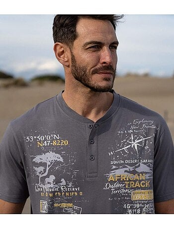Set van 3 T-shirts met Henley kraag African Track - ATLAS FOR MEN