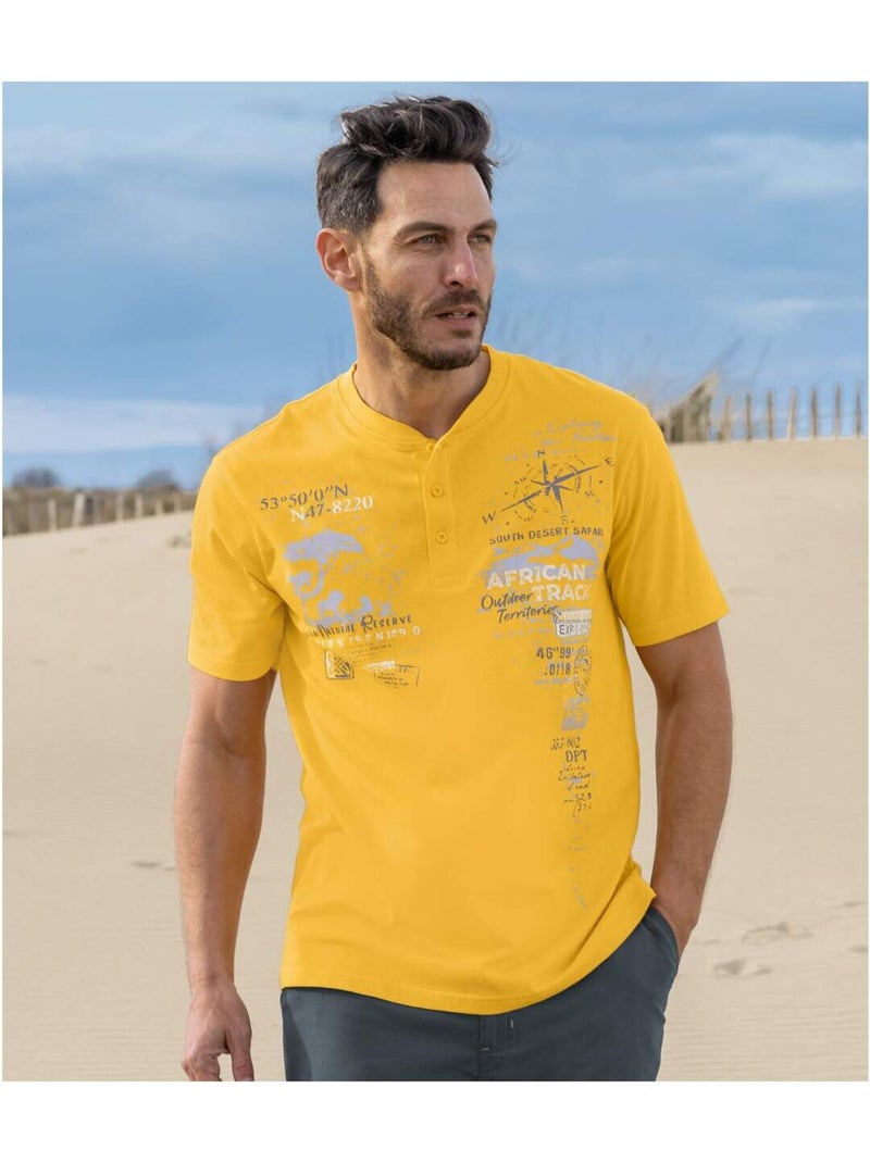 Set van 3 T-shirts met Henley kraag African Track - ATLAS FOR MEN Wit Geel Wit - Kiabi