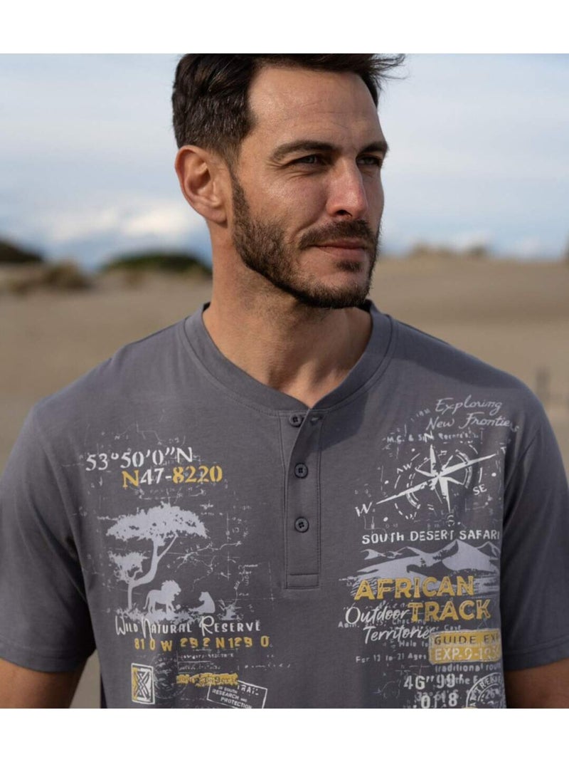 Set van 3 T-shirts met Henley kraag African Track - ATLAS FOR MEN Wit Geel Wit - Kiabi