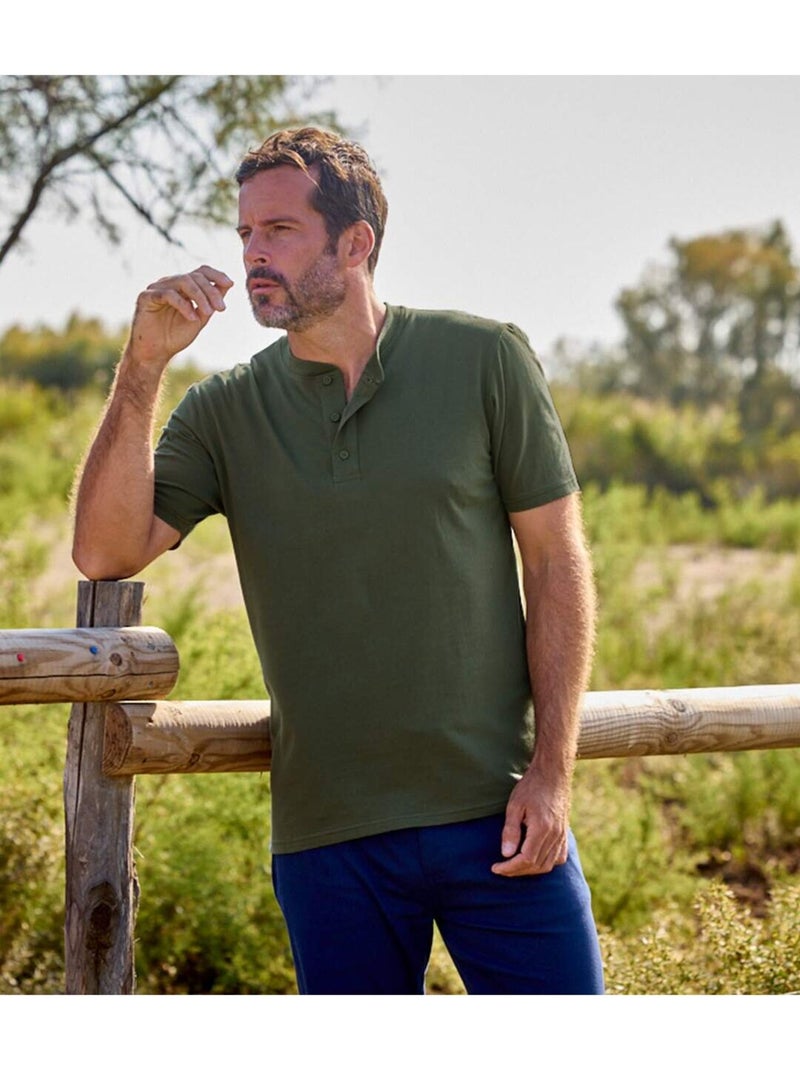 Set van 3 t-shirts met henleykraag - ATLAS FOR MEN Wit Kaki Zwart - Kiabi