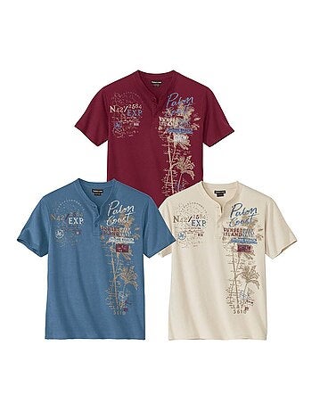 Set van 3 T-shirts met Henley kraag African Track - ATLAS FOR MEN