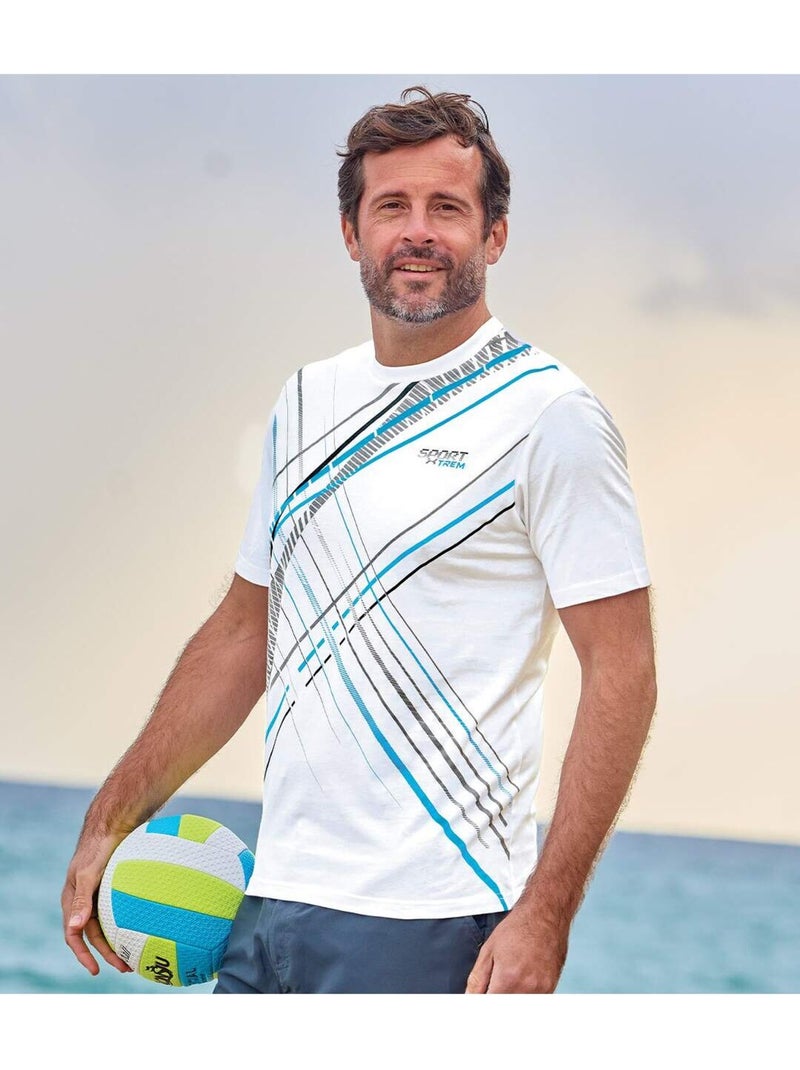 Set van 3 T-shirts met sportieve prints - ATLAS FOR MEN Wit Blauw Zwart - Kiabi