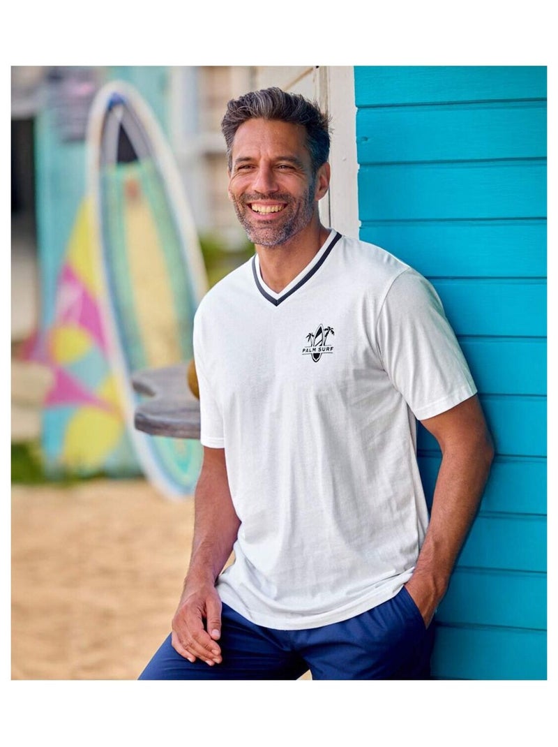 Set van 3 T-shirts met V-hals  - ATLAS FOR MEN Wit Blauw - Kiabi