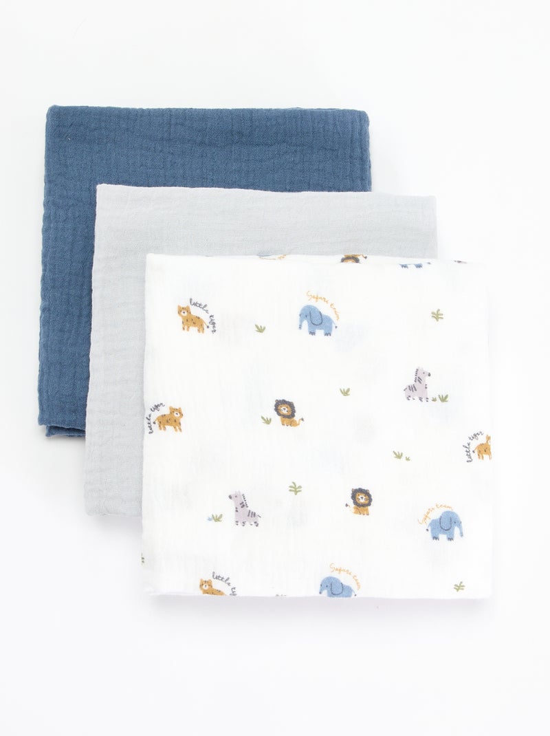 Set van 3 unisex badstofdoeken Blauw - Kiabi
