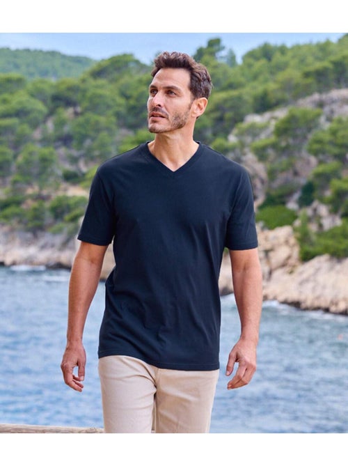 Set van 4 effen t-shirts met V-hals - ATLAS FOR MEN - Kiabi