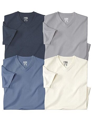 Set van 4 effen T-shirts met v-hals - ATLAS FOR MEN