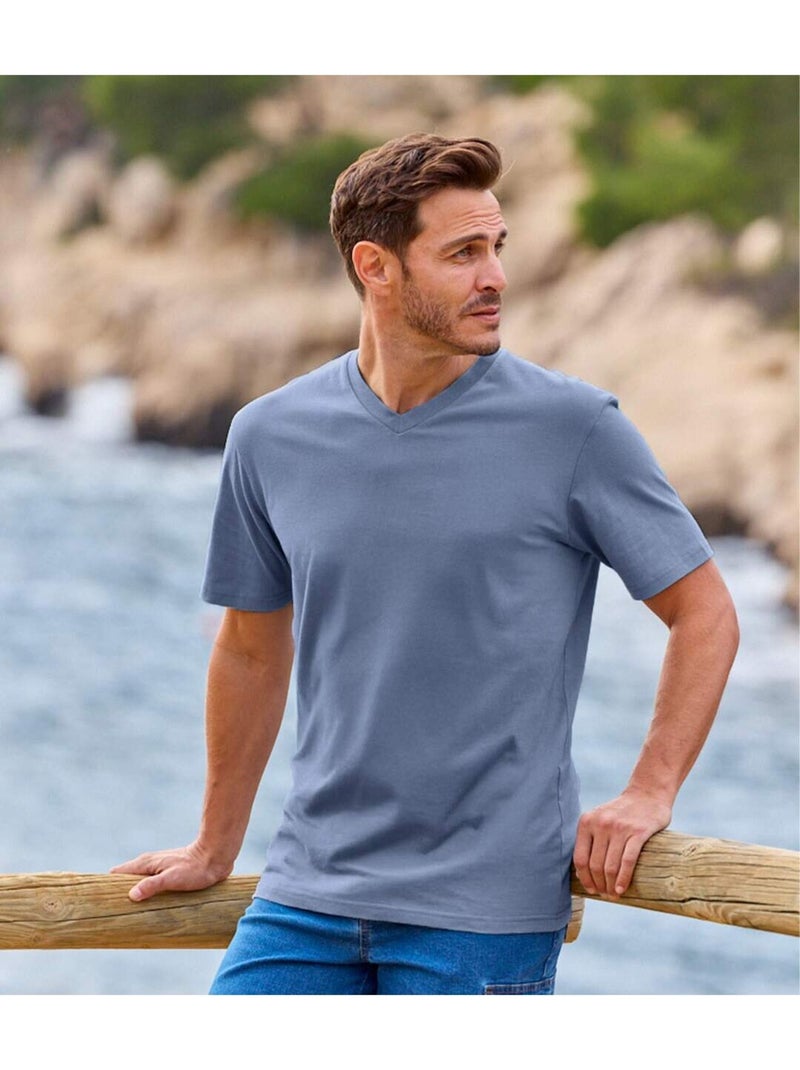 Set van 4 effen T-shirts met v-hals - ATLAS FOR MEN Wit Marineblauw Grijs - Kiabi