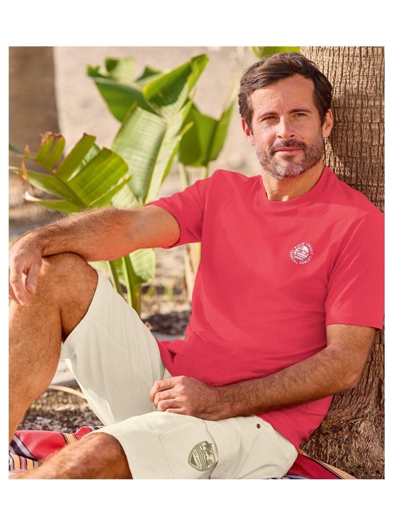 Set van 4 effen T-shirts van katoen - ATLAS FOR MEN Wit Beige Zwart - Kiabi