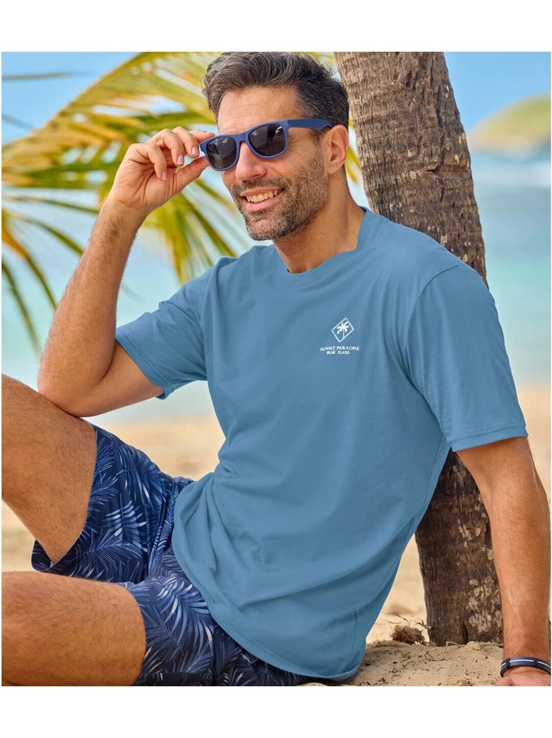 Set van 4 effen T-shirts van katoen Palm  - ATLAS FOR MEN Wit / Blauw / Rood - Kiabi