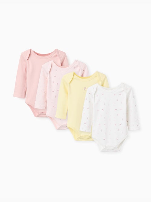 Set van 4 effen/bloemige rompertjes - Kiabi Set van 4 effen/bloemige rompertjes - Kiabi