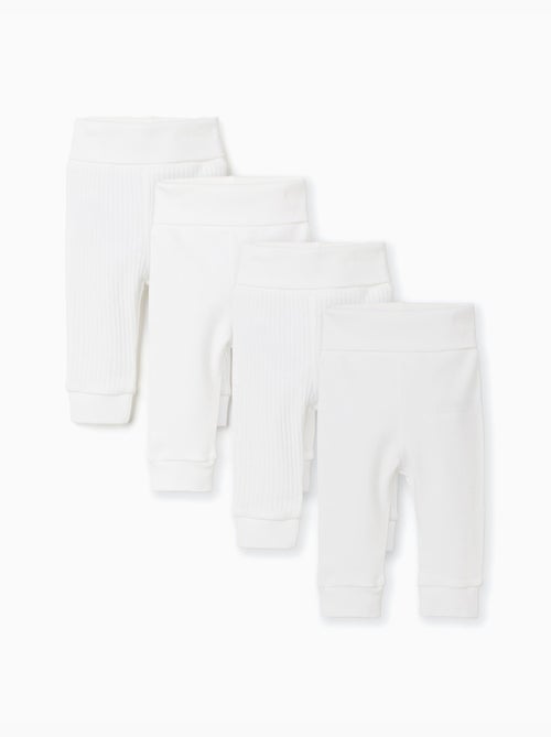 Set van 4 effen/geribbelde katoenen broeken - Kiabi