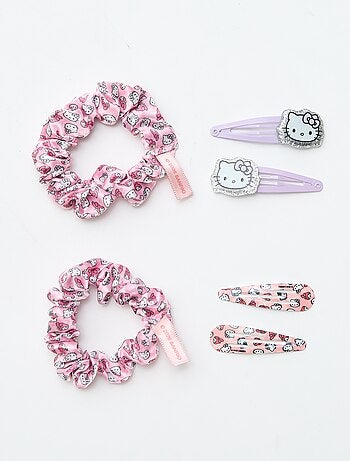 Set van 4 haarspeldjes + 1 haarelastiek 'Hello Kitty'