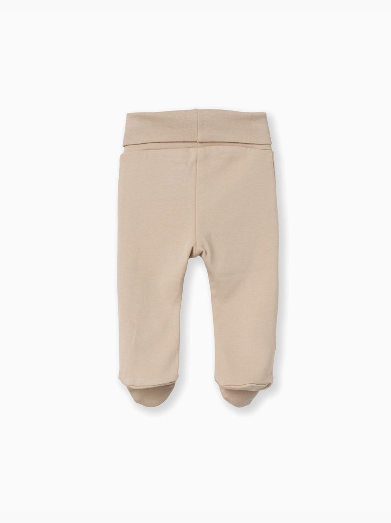 Set van 4 katoenen broekjes met voetjes Beige/Wit - Kiabi