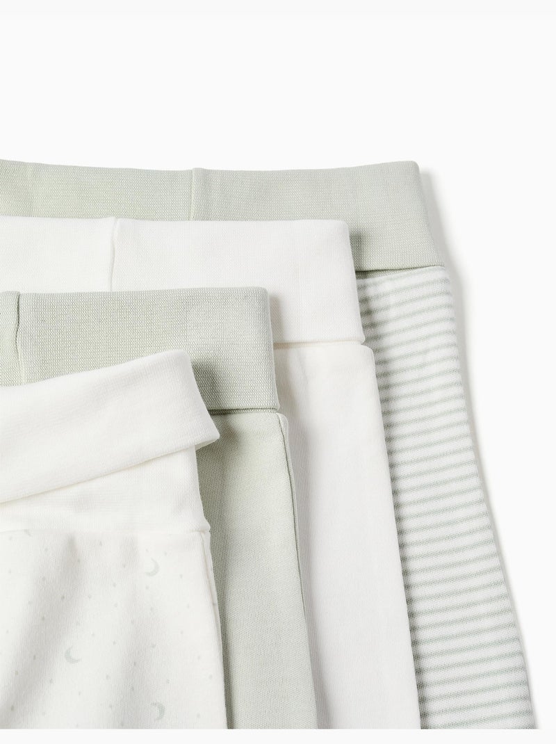 Set van 4 katoenen hoge taille broeken jongens Wit Groen - Kiabi