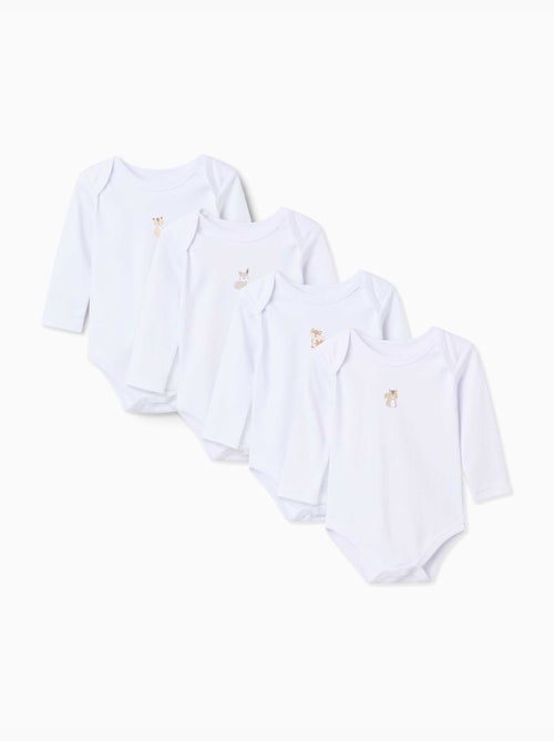 Set van 4 katoenen rompers met lange mouwen en prints - Kiabi Set van 4 katoenen rompers met lange mouwen en prints - Kiabi