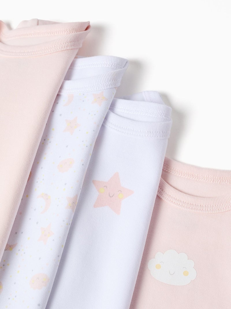 Set van 4 katoenen rompertjes 'maan & ster' Wit Roze - Kiabi