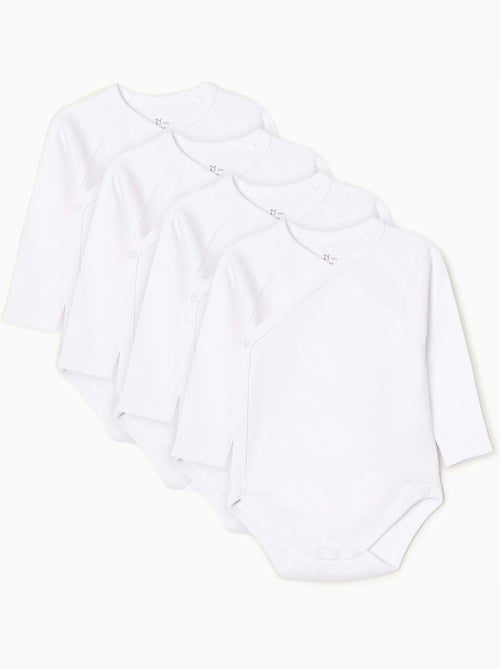 Set van 4 katoenen rompertjes met lange mouwen - Kiabi Set van 4 katoenen rompertjes met lange mouwen - Kiabi
