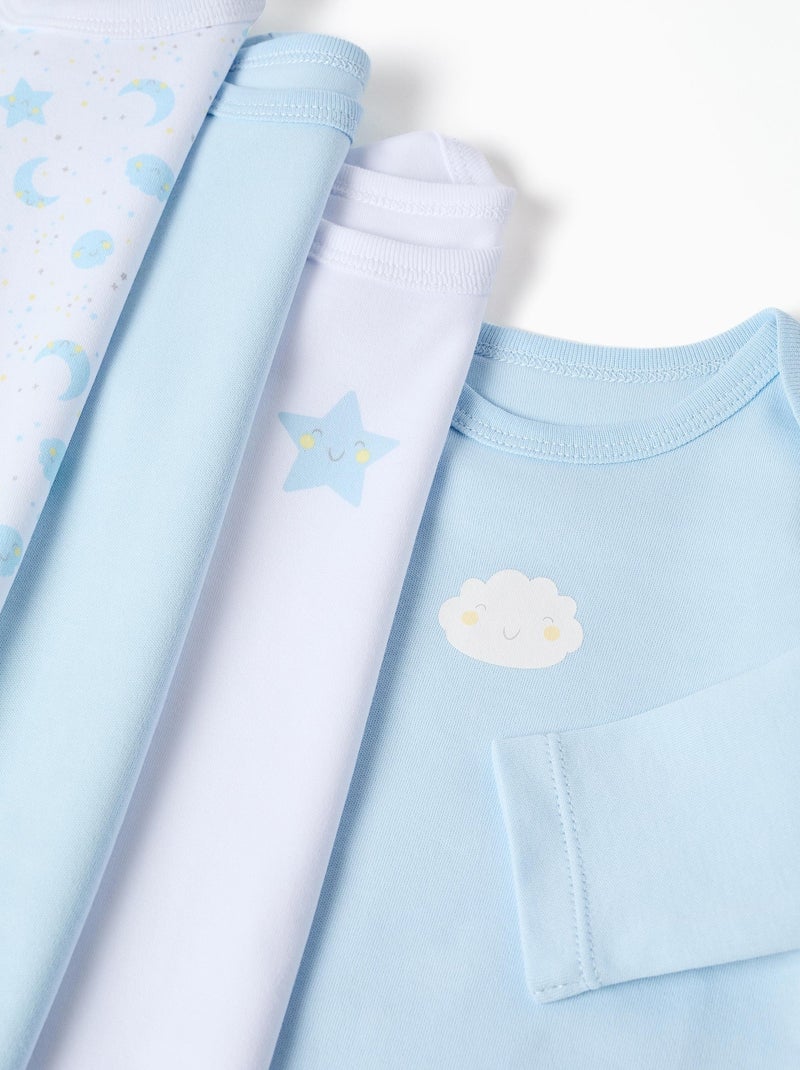 Set van 4 katoenen rompertjes Wit Blauw - Kiabi