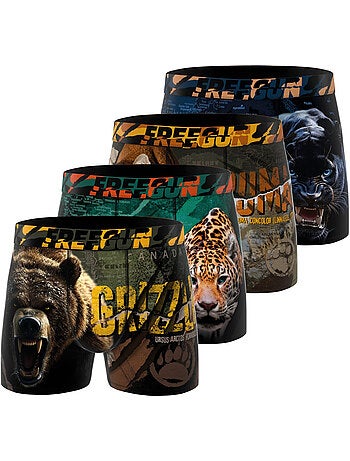 Set van 4 kinderboxershorts, 2 jaar garantie, wilde dieren