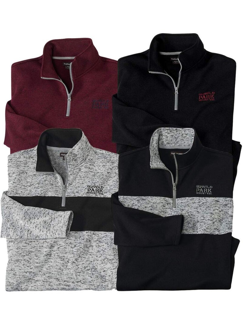 Set van 4 molton sweaters Atlas - ATLAS FOR MEN Bordeauxgrijs Zwart - Kiabi